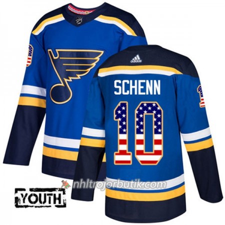 Barn Ishockey St. Louis Blues Tröja Brayden Schenn 10 Adidas 2017-2018 Blå USA Flag Fashion Authentic